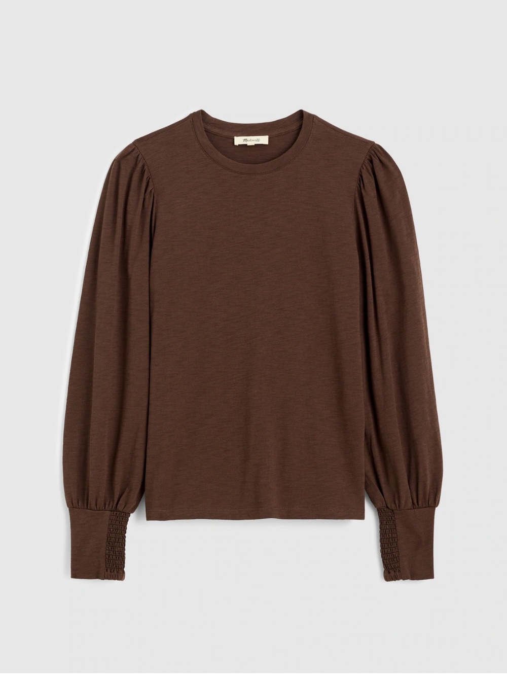 Madewell Women's‎ Smocked Long-Sleeve Top in Soft Slub Roasted Chicory